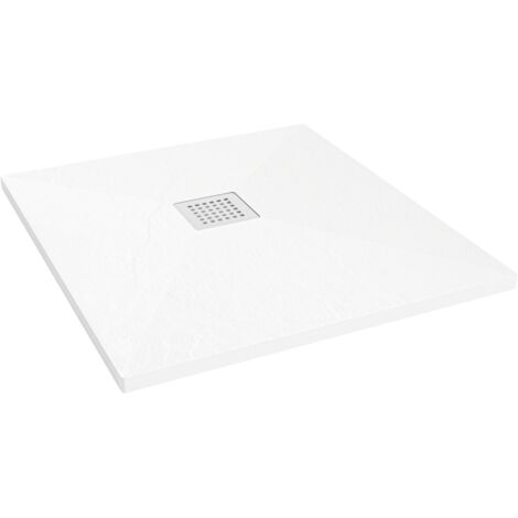 Plato de Ducha Resina Napoles – Plato de Ducha Antideslizante, Antibacteriano y Ligero - Blanco 80x80 cm- Incluye Rejilla Acero y Válvula
