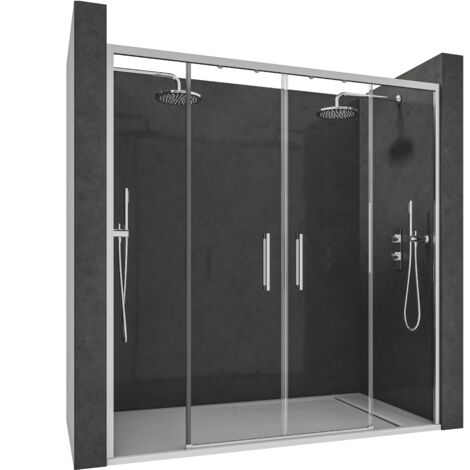 Mampara De Ducha Corredera con Cristal Templado 6 mm – 2 Puertas Correderas – Tratamiento Antical Y Perfil Plata Brillo 181-183 cmAncho Ajustable x 195 cm Alto Con Sistema Hermético