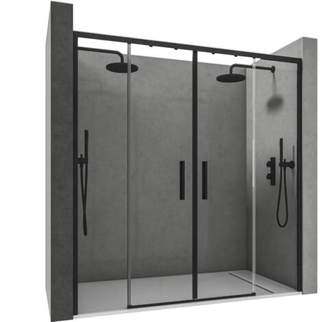 Mampara De Ducha Corredera con Cristal Templado 6 mm – 2 Puertas Correderas – Tratamiento Antical Y Perfil Negro Mate 176-178 cmAncho Ajustable x 195 cm Alto Con Sistema Hermético