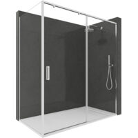 Mampara de Ducha Corredera Angular 1 Puerta + 2 Fijos con Cristal Templado 6 mm Antical Plata Brillo 123,5-128 cm (Lado Puerta) + 72,5-75 cm (Fijo Lateral) x 195 cm