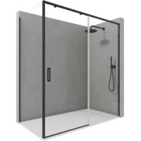 Mampara de Ducha Corredera Angular 1 Puerta + 2 Fijos con Cristal Templado 6 mm Antical Negro Mate 128,5-133 cm (Lado Puerta) + 82,5-85 cm (Fijo Lateral) x 195 cm