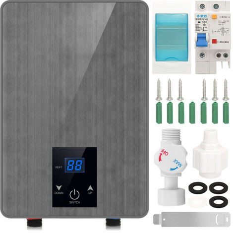 Ej.Life 5,5 kW 220 V elektrische Warmwasserbereiter, Mini-Durchlauferhitzer mit LED-Anzeige für Küche und Bad, schnelles Aufheizen