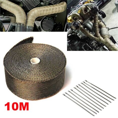 Ej.Life Isolierband 10 m x 50 mm für Motorrad, Auspuff-Verpackung, thermische Isolierung mit Stoff, inklusive 10 Kabelbinder aus Edelstahl