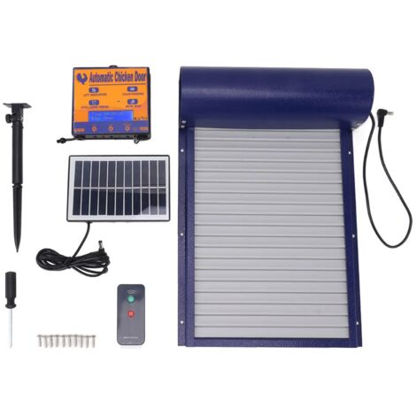 Ej.Life Neue Aktualisierte Solarbetriebene Automatische Hühnerstalltür mit Timer, Lichtsensor und Fernbedienung, Automatische Hühnerstalltür mit Einklemmschutz aus Aluminium und LED (Blau)