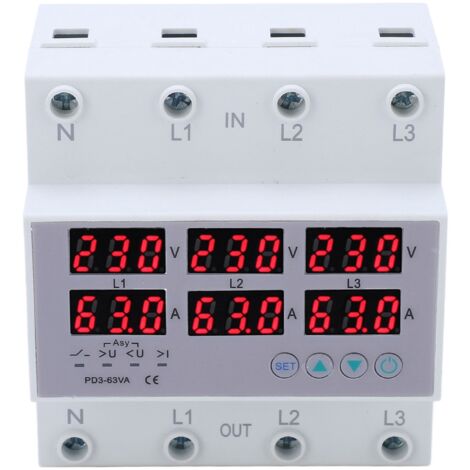 Dreiphasiges DIN-Schienen-Voltmeter-Amperemeter Automatischer Überspannungs- und Überstromschutz AC 390-500 V 63 A