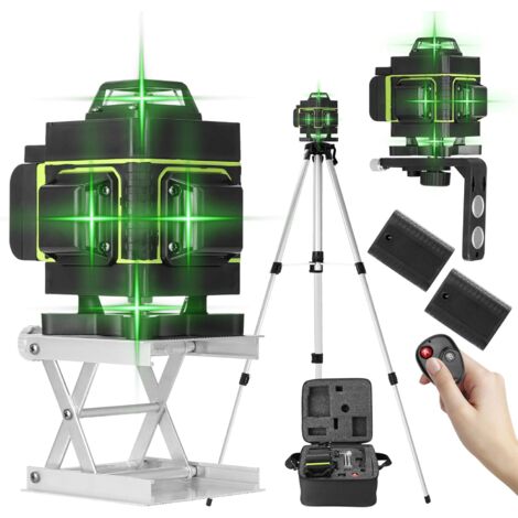 Ej.Life Livella Laser, 4D 16 Linee Livella Laser 3° Strumento di Livellamento con Funzione di Autolivellamento, Piattaforma di Sollevamento, Telecomando e 2 Batterie, Nero
