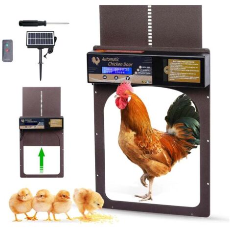 Porte automatiche per pollai Ej.Life con sensore di luce, telecomando, in alluminio, alimentate a energia solare, per pollai domestici, fattoria, marrone (1/5)