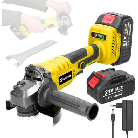 Smerigliatrice angolare Ej.Life 21V 125mm senza fili, motore brushless M14 con 2 batterie da 1300mAh per tagliare e lucidare piastrelle in ceramica, legno, pietra e acciaio