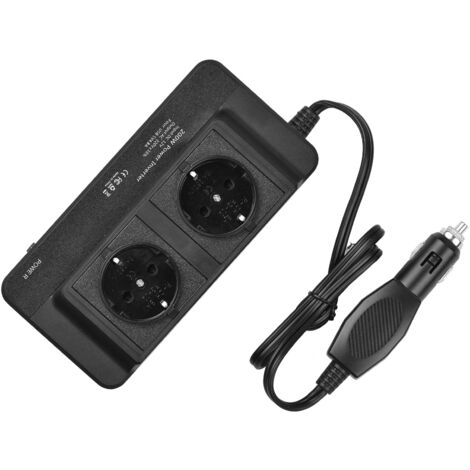 Ej.Life Inverter di potenza per auto 12V 220V 200W, trasformatore di tensione per presa accendisigari, 4 porte USB e 2 prese UE, caricabatteria per auto per campeggio