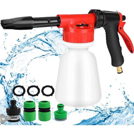 Pistola a schiuma per auto Ej.Life da 1 litro, lancia a schiuma regolabile 2 in 1, pistola a schiuma per la pulizia dell'auto, per collegamento al tubo da giardino (aggiungi 4 accessori) (1/5)
