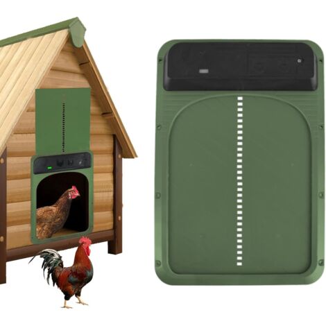 Porta automatica per pollaio Rosvola a energia solare con sensore di luce crepuscolare/alba, porta automatica per pollaio - Verde