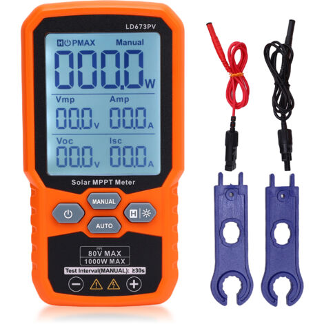 Tester per pannelli solari, multimetro fotovoltaico da 1000 W, dispositivo di misurazione MPPT con ampio schermo LCD, diagnostica intelligente della tensione a circuito aperto, test dei dati del modul