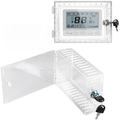 Caja de seguridad para termostato Ej.Life con llave, tapa con cerradura y protector de acrílico transparente, compatible con termostatos.