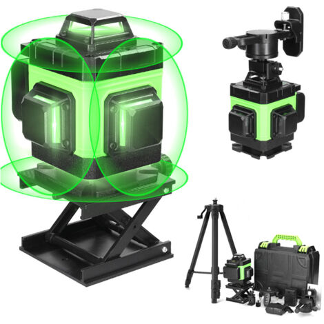Nivel láser rotatorio Ej.Life 4 x 360°, 16 líneas, autoequilibrado, verde, nivelación vertical y horizontal, IP54, 2 baterías de 2400 mAh, con trípode (1/5)