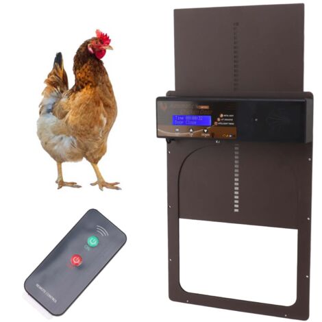 Puertas automáticas para gallineros Ej.Life con sensor de luz, control remoto, de aluminio, con energía solar, para casa y granja, color marrón (1/5)