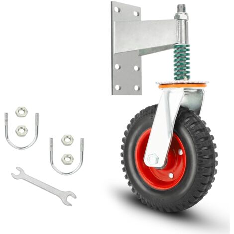 Rueda de puerta Ej.Life de 20 cm para puerta de metal, capacidad de 272 kg, resorte giratorio de 360°, amortiguador, ruedas resistentes, herramienta de instalación incluida, color rojo