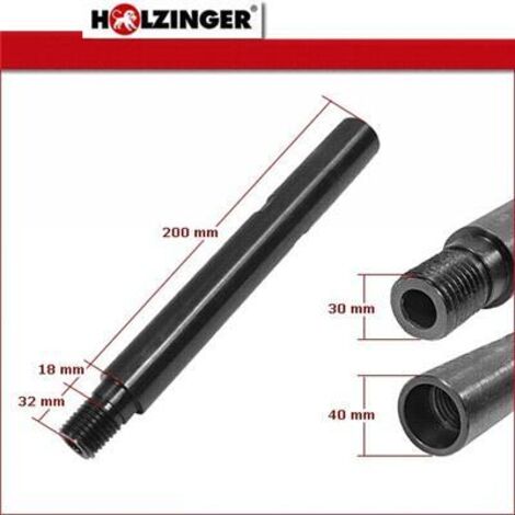 Rallonge carotteuse diamant 200mm Ø 40mm – Raccord 1 1/4' – Finition oxyde noir antirouille pour durabilité – Holzinger