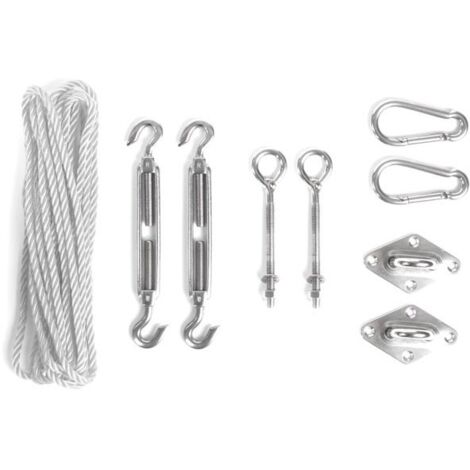 Velleman – Kit de fixation inox pour voile d'ombrage – Acier inoxydable AISI304 – 2 tendeurs à crochets Ø8x200mm – 2 pitons à boulonner Ø8x130mm