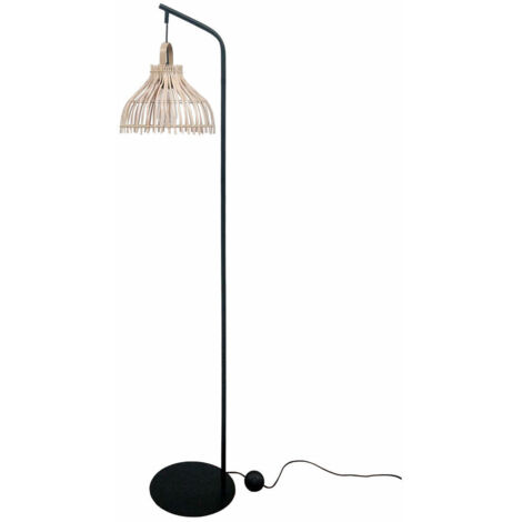 Lampada Da Terra Cavaca In Metallo E Rattan, Stile Boho/Moderno, Nero/Naturale, Altezza 152 Cm, Paralume 40 Cm, Attacco E27