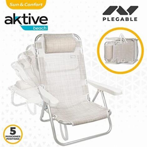 AKTIVE Sedia Pieghevole Beach Con 4 Posizioni E Cuscino - Leggera, Portatile E Comoda Per Spiaggia E Piscina - Foto 6