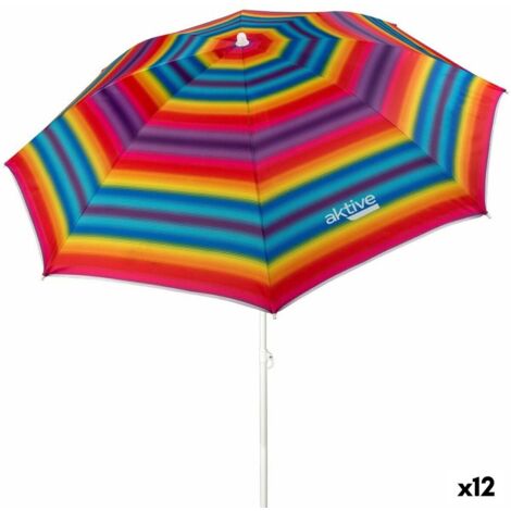 Ombrellone Spiaggia Pincho 200 Cm, Multicolore A Strisce, UV50+, Inclinabile Con Picchetto