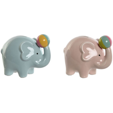AMBINI Salvadanaio Elefante In Ceramica – 11,5 Cm, Grigio, Con Chiave, Per Bambini