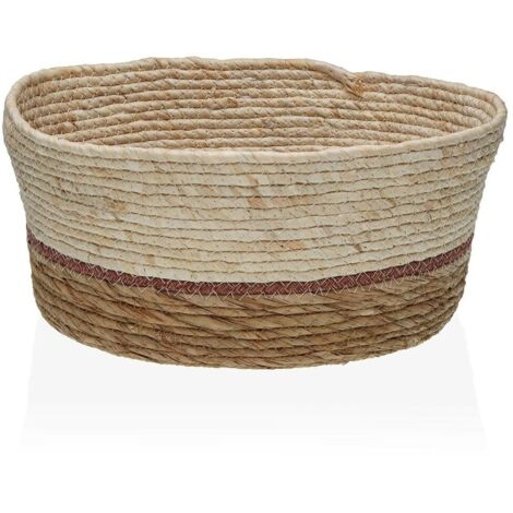 Cestino In Vimini Naturale Con Strisce Bianche | 49x36x17 Cm (h Totale 30 Cm) Per Casa E Regali