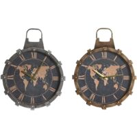 DKD Home Decor Orologio da tavolo nero ferro legno MDF