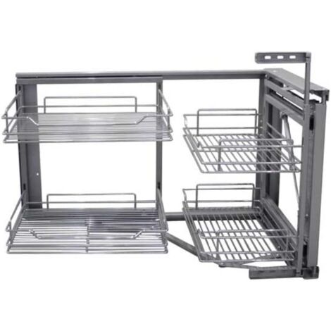 Panier d'angle coulissant pour cuisine – 4 paniers – Sortie totale – Fermeture amortie – Largeur 864-964 mm – Profondeur 530 mm – Hauteur 560 mm – Evotrade