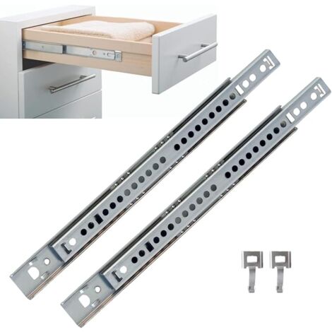 Paire de Coulisses à Billes H27 mm. pour Tiroirs Capacité 15kg - Extraction Partielle Fixation Rapide Par Clip Arpòn - Longueur Tiroir 400 mm.