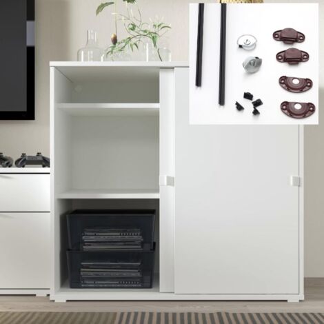 Système de Ferrures JUNIOR-1 Pour Portes Coulissantes Légères - Rail de 2 Mètres - Hauteur Maximale 120 cm. (2 Portes Fermeture Standard Couleur Noir)