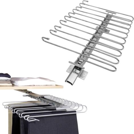 Evotrade – Porte-pantalon amovible pour armoire à suspension avec 10 cintres en acier chromé – Capacité de charge 10 kg – Installation facile avec glissière à roulement à billes (1/2)
