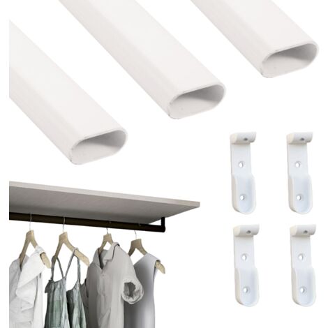 Tube Ovale 15x30 mm en Métal Pour Penderie d’Armoire L. 2 Mètres Peinture Thermolaquée + 4 Supports Latéraux Made in Italy (Couleur Blanc)