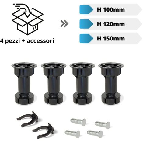 Pieds Réglables pour Meubles et Plinthe de Cuisine Kit de 4 Pièces avec Pinces – Plastique ABS Haute Qualité – Made in Italy (100 mm) (1/2)