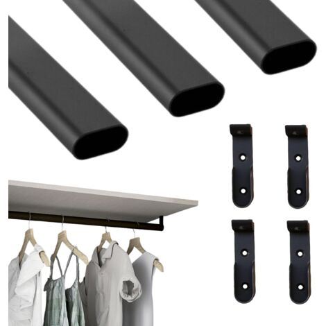 Tube Ovale 15x30 mm en Métal Pour Penderie d’Armoire L. 2 Mètres Peinture Thermolaquée + 4 Supports Latéraux Made in Italy (Couleur Metal Grey)