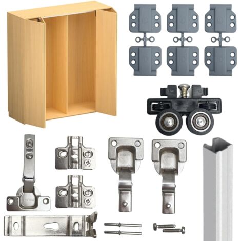 Kit Folding de Quincaillerie Pliante Pour Armoire à Panneaux Pliants Soft Closing (Rail 2 M. + Quincaillerie Pour 2 Portes + Charnières Coudée)