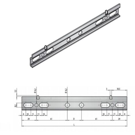Pour Module de 800 mm - Barre Rail Profilé Universelle en Acier - Guide de Montage Pour Éléments Hauts Pour Meubles et Cuisines Suspendus