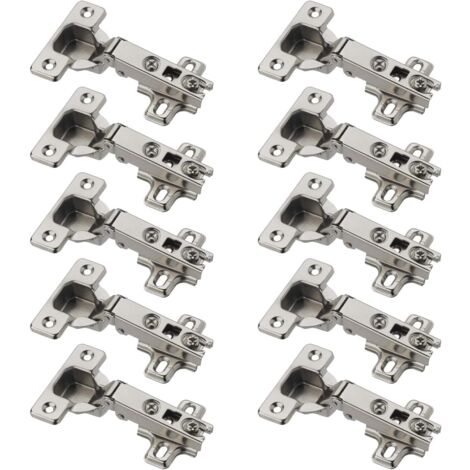 Lot de 10 Charnières Boitier 35mm.-  Droite (porte à recouvrement) + 10 Embases - Pour Portes d'Armoire et Armoires de Cuisine - 110 degrés