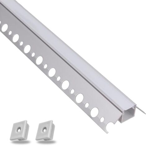 Profil de Jonction 2 Métres Pour Panneaux en Placoplâtre avec Goulotte Pour LED à Encastrer+Couvercle à Lumière Continue (Angle Externe - Aluminium)