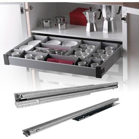 Evotrade – Coulisses à extraction totale 480 mm – Guides de tiroir avec fermeture douce INDAmatic – Testées 100 000 cycles – Pour meubles de salle de bain et cuisine