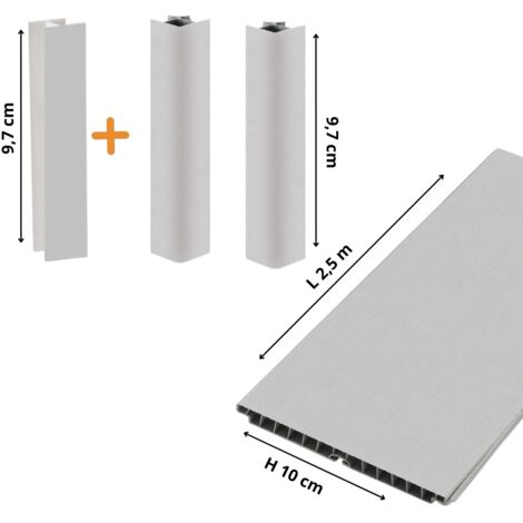 Plinthe de Cuisine PVC Longeur 2,5m avec Accessoires Complets (2 Angles 90° + 1 Joint) Qualité Made in Italy (Couleur: Aluminium, H: 100mm)