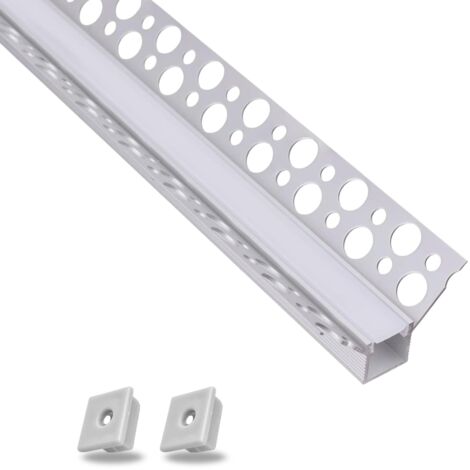 Profil de Jonction 2 Métres Pour Panneaux en Placoplâtre avec Goulotte Pour LED à Encastrer+Couvercle à Lumière Continue (Angle Intérieur - Aluminium)