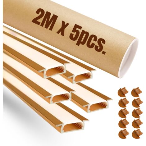 Evotrade – Pack de 5 profilés LED encastrables 2m en aluminium – Cover et embouts inclus – Éclairage intérieur élégant couleur bronze doré