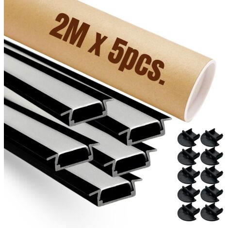 Evotrade – Pack Promo 2M X 5 Profils LED Encastrables En Aluminium Avec Cover Et Embouts, Éclairage Intérieur Élégant, Couleur Noir