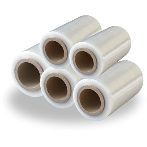 5 Rouleaux de Mini Film Étirable Transparent 10 cm x 150 m, Film de Protection pour Emballage, Plastique pour Déménagement, Palettes, Meubles, Boîtes, Cartons et Objets