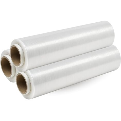 Lot de 3 Rouleaux de Film Étirable Transparent 50x200 m pour Emballage