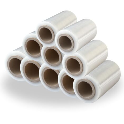 10 Rouleaux de Mini Film Étirable Transparent 10 cm x 150 m, Film de Protection pour Emballage, Plastique pour Déménagement, Palettes, Meubles, Boîtes, Cartons et Objets