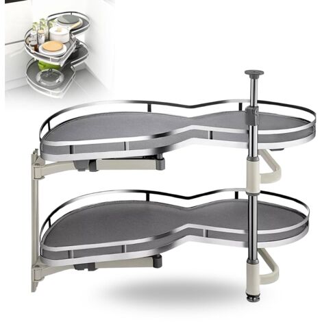 Mécanisme d’Angle en Forme de Haricot pour Meuble Bas de Cuisine, Panier Coulissant Amorti à 2 Niveaux, Rotation 270°, Charge 40 kg – Ouverture de Porte à Droite 120 cm