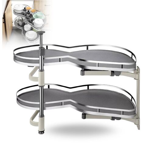 Mécanisme d’Angle en Forme de Haricot pour Meuble Bas de Cuisine, Panier Coulissant Amorti à 2 Niveaux, Rotation 270°, Charge 40 kg – Ouverture de Porte à Gauche 120 cm
