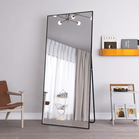 Miroir de sol carré, miroir de sol HD, à suspendre, à poser ou incliné, idéal pour la décoration intérieure, la décoration murale, le salon ou le dressing, cadre en aluminium, noir (livraison depuis l (1/5)